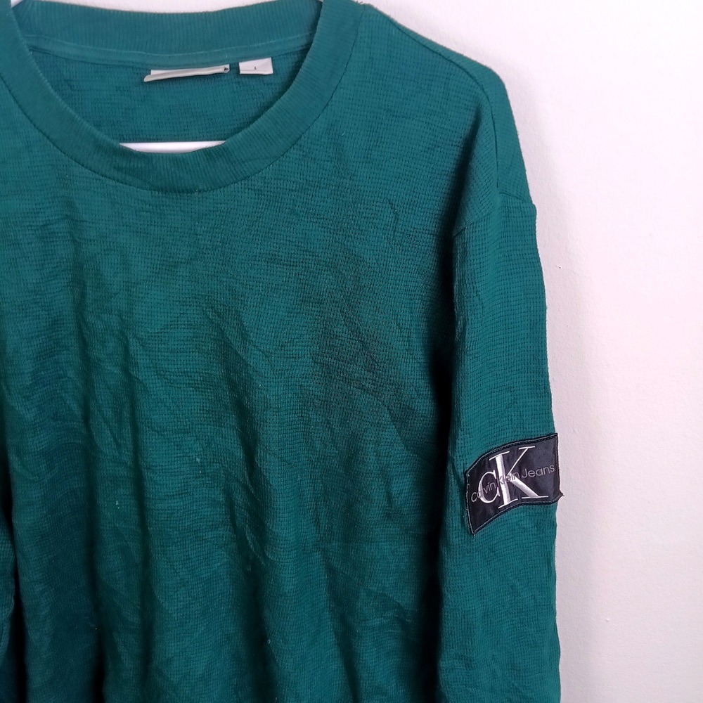 Calvin Klein Jeans Thermal Shirt Mens Large Green Excellent Waffle Knit Logo